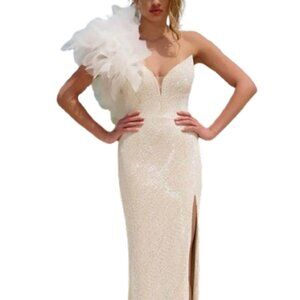NWT Jovani 39617 Embellished Wedding Dress Off White/Nude Size 10